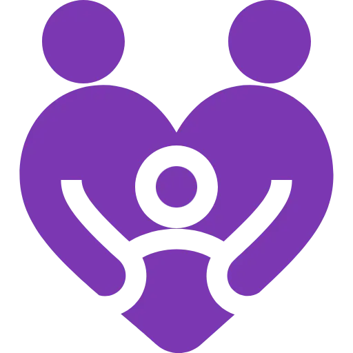 Family embracing inside a heart icon representing emotional well-being coaching and stress management support for families