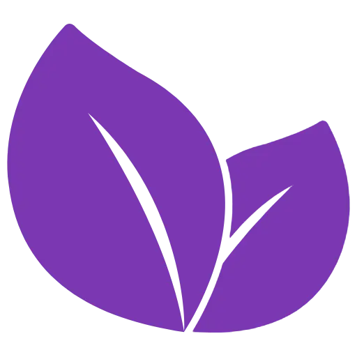Purple leaves icon representing natural growth, emotional well-being coaching, and holistic stress management