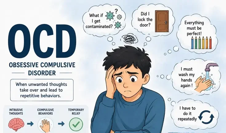 What is OCD? Concept image representing freedom from obsessive-compulsive disorder with broken handcuffs.